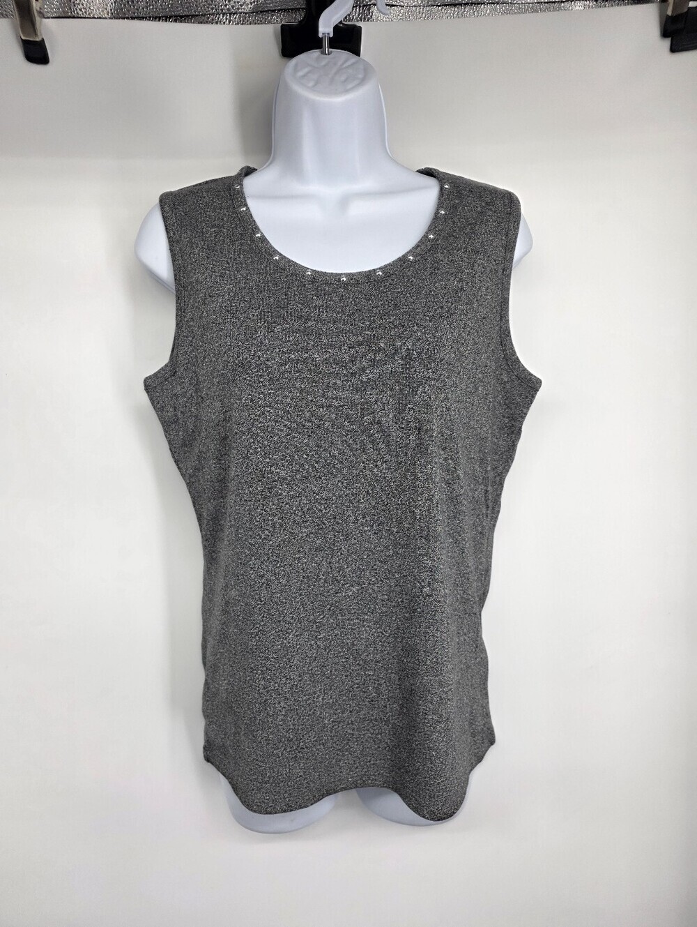 Rafaella Heather Gray Studded Scoop Neck Sleeveless Top Shell MP